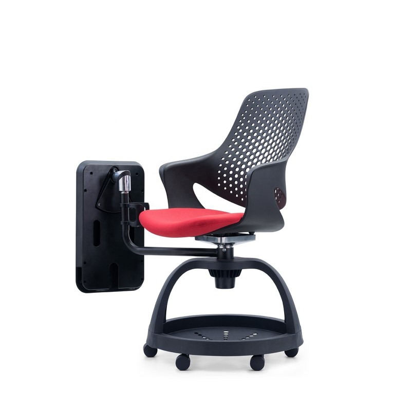 BLACK-RED Plastic Student Chair With Tablet And Adjustable Height For Office Training