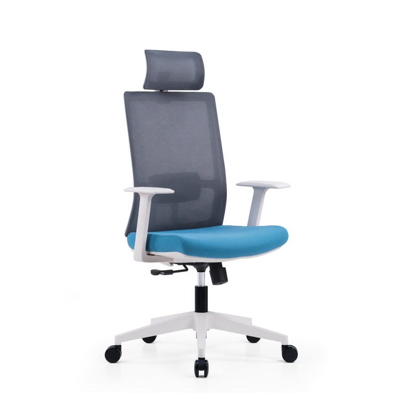 Office Desk Swivel Fabric White Manager Chair with Mesh Backrest 580*640*1150-1250mm