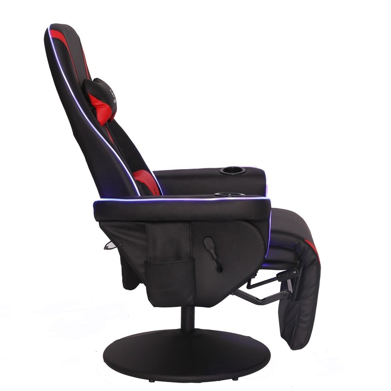 कप होल्डर, एलईडी लाइटिंग और फुटरेस्ट के साथ लक्जरी ब्लैक/ब्लू रेसिंग स्टाइल गेमिंग सोफा