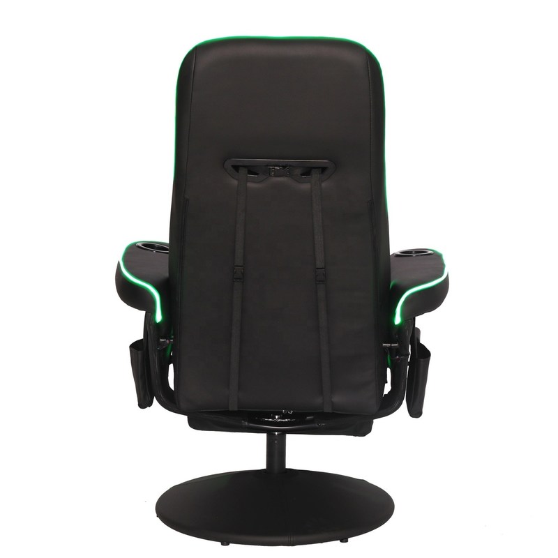 कप होल्डर, एलईडी लाइटिंग और फुटरेस्ट के साथ लक्जरी ब्लैक/ब्लू रेसिंग स्टाइल गेमिंग सोफा