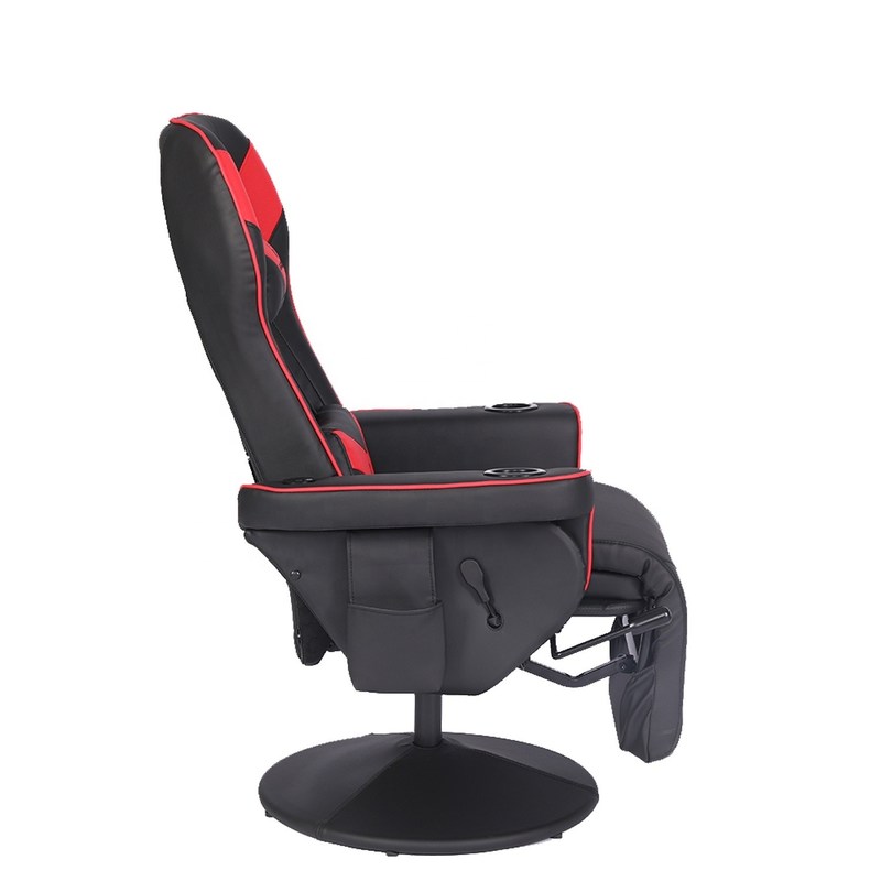 Office/Home Gaming Chair with Cup Holder and Footrest in White Racing Style Leather